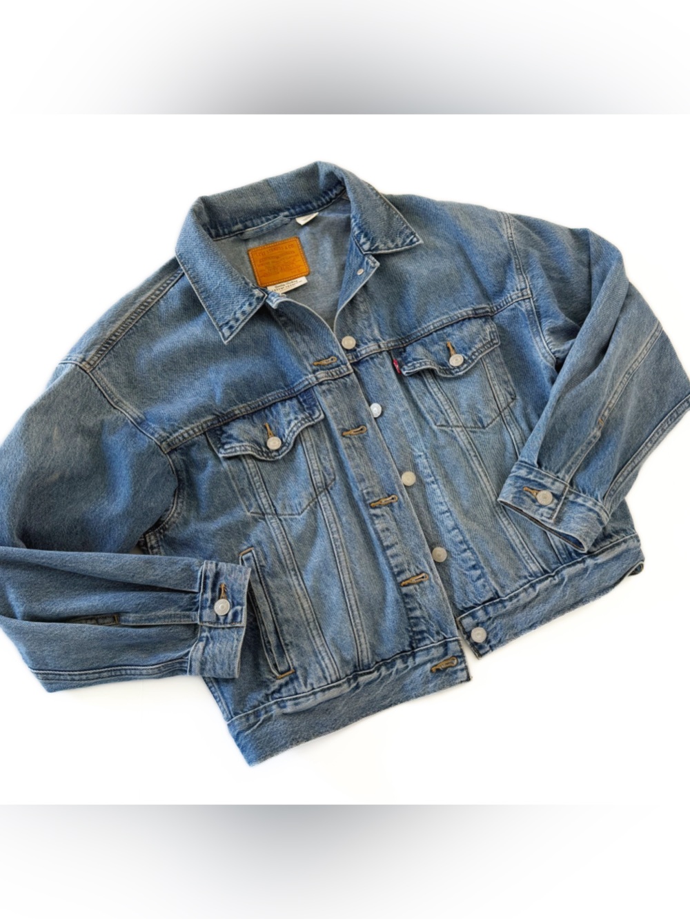 Levi’s Premium Jacket Womens Small 90s Trucker Oversized Soft Denim - Picture 2 of 11